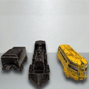 Midge Antique Toy Metal Train Locomotive Engine, Coal Car, Yellow Diesel Engine